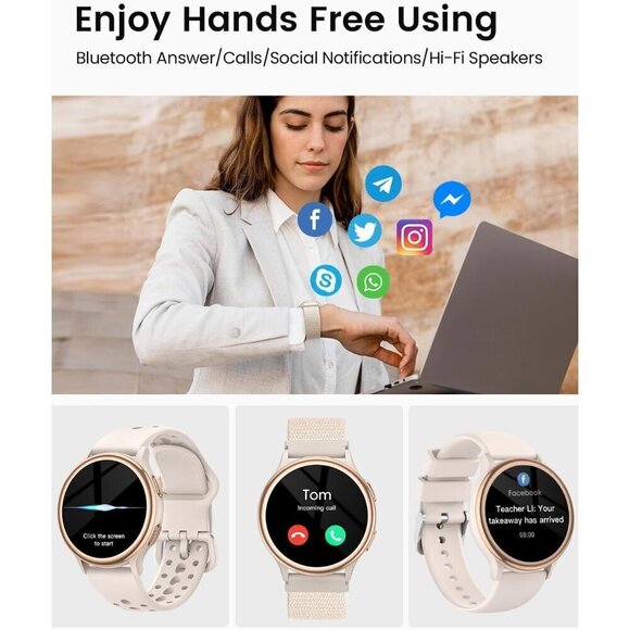 ✨ Ruxingx Smart Watch Women White Android iPhone Compatible Birthday Gifts Watch - Picture 2 of 8